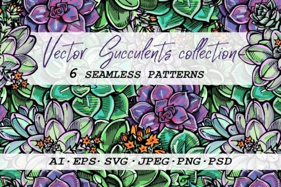 6 Seamless Patterns with Succulents for Graphic Design