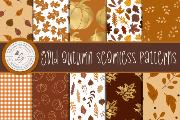 Gold Autumn Seamless Patterns for Local Business Branding