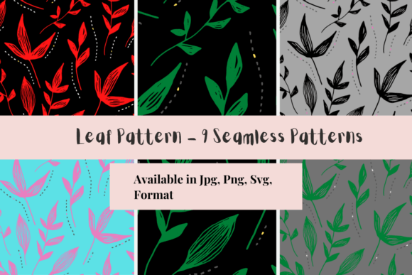 Leaf Digital Paper - 9 Seamless Patterns for Graphics and Design Projects