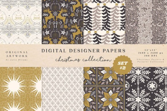 New Year Seamless Patterns Digital Paper for Crafting