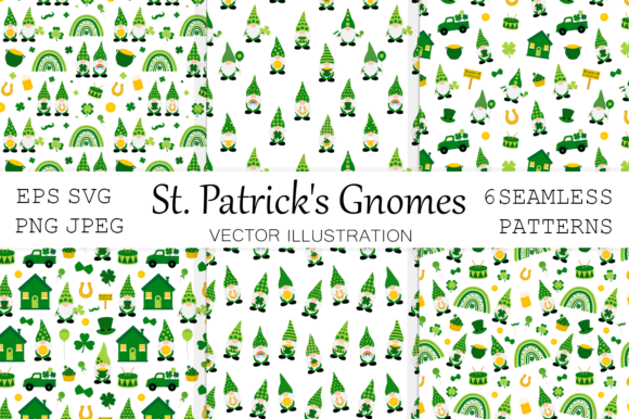 St Patricks Day Gnomes Seamless Patterns for Digital Products